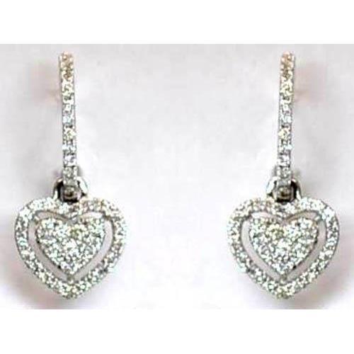 Orecchino A Goccia Da Donna Con Genuino Diamante Rotondo In Oro Bianco 14k 3 Carati