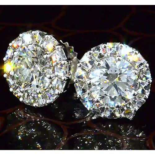 Orecchino A Lobo Con Genuino Diamanti Rotondi Stile Halo 3.50 Carati In Oro Bianco 14K