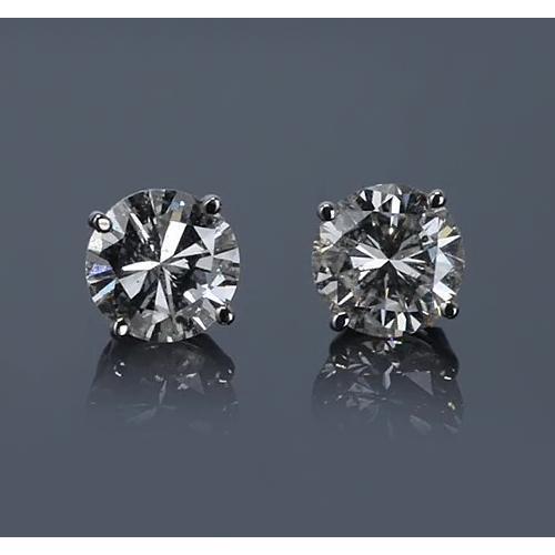 Orecchino A Lobo Con Naturale Diamante Rotondo A Griffe Da 2.50 Carati In Oro Bianco 14K F Vs1
