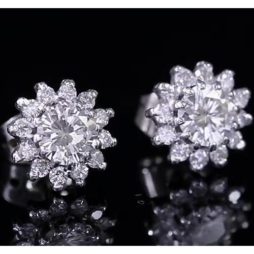 Orecchino A Lobo Con Vero Diamante Rotondo In Oro Bianco 14K 1.75 Carati