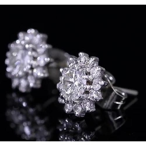 Orecchino A Lobo Con Vero Diamante Rotondo In Oro Bianco 14K 1.75 Carati