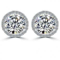 Orecchino A Perno Con Vero Diamante Rotondo Halo 5.48 Carati In Oro Bianco Con Diamanti