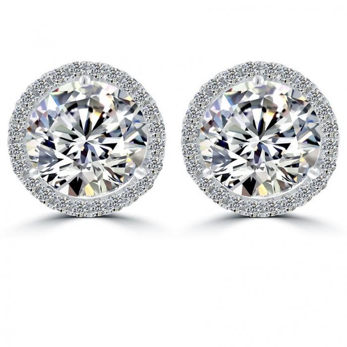 Orecchino A Perno Con Vero Diamante Rotondo Halo 5.48 Carati In Oro Bianco Con Diamanti