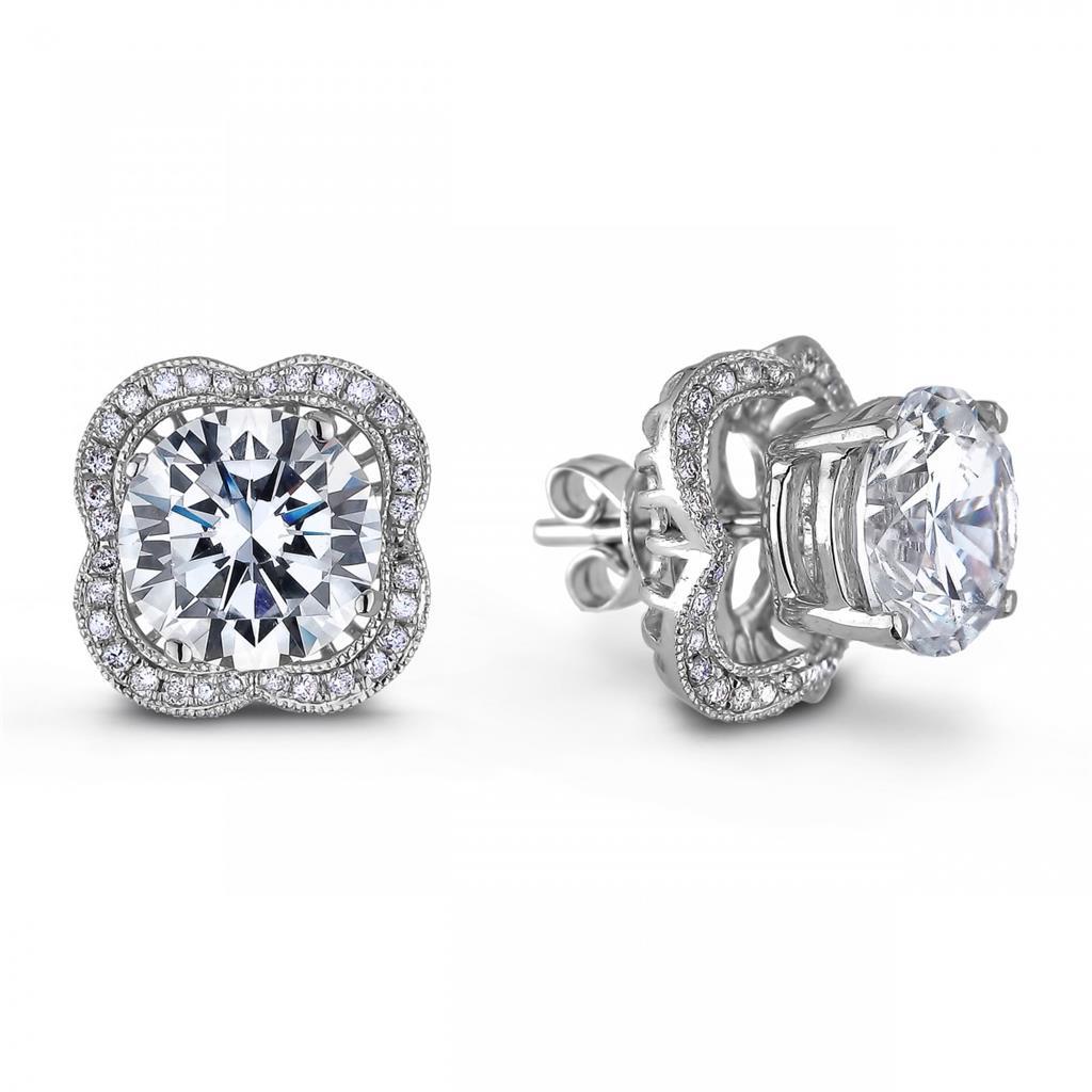 Orecchino A Perno Con Vero Diamante Rotondo In Oro Bianco 14K Gioielli Da Donna 2,32 Carati