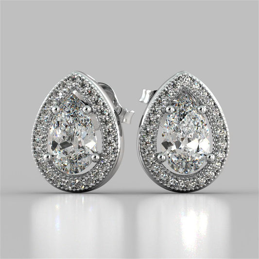 Orecchino A Perno Con Vero Diamante Taglio A Pera 3.50 Carati Oro Bianco 14K