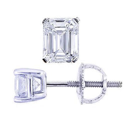 Orecchino Da Donna In Oro Bianco Con Vero Diamante Taglio Smeraldo Da 1.50 Ct