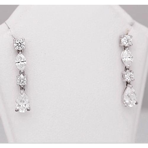 Orecchino Goccia Naturale Diamante Pera Round Marquise 4.50 Carati Oro Bianco 14K