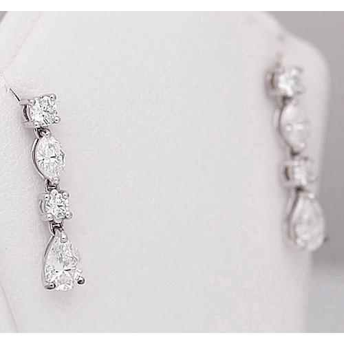 Orecchino Goccia Naturale Diamante Pera Round Marquise 4.50 Carati Oro Bianco 14K