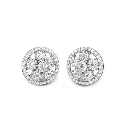 Orecchino Halo In Oro Bianco Con Genuino Diamanti 3.00 Ct