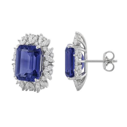 Orecchino a bottone con smeraldo Ceylon Zaffiro Marquise e diamanti 10 ct