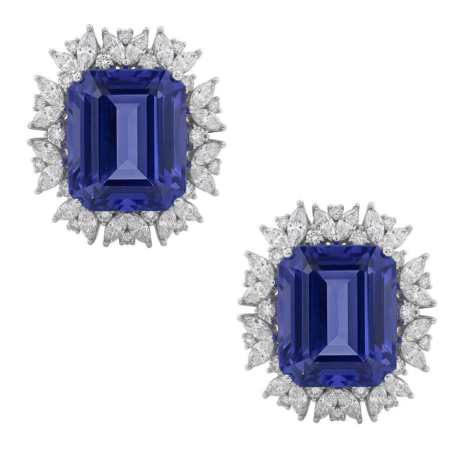 Orecchino a bottone con smeraldo Ceylon Zaffiro Marquise e diamanti 10 ct