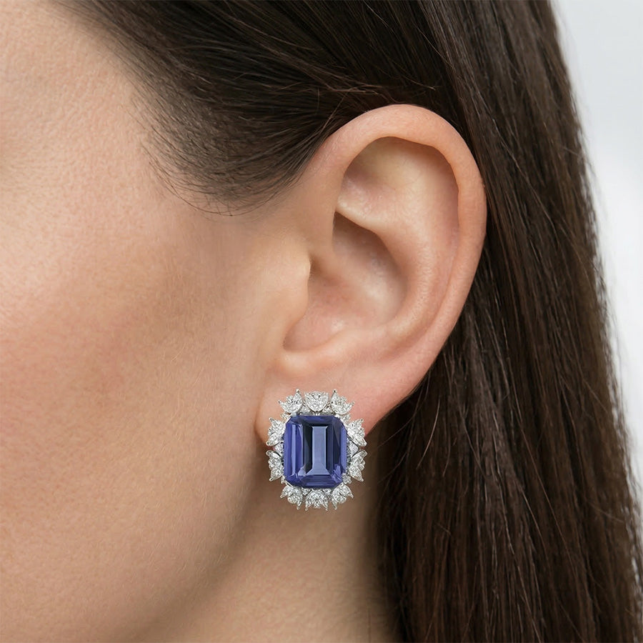 Orecchino a bottone con smeraldo Ceylon Zaffiro Marquise e diamanti 10 ct