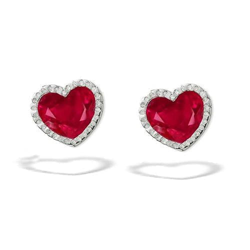 Orecchino a bottone con zaffiro taglio cuore rosso e oro bianco 4.56 ct. - harrychadent.it
