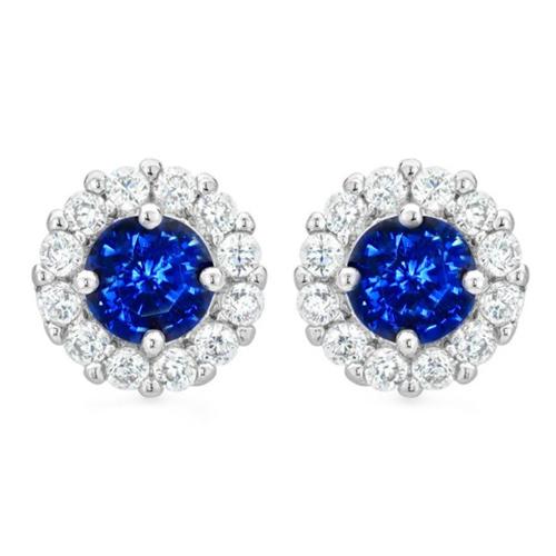 Orecchino a bottone in oro bianco 14 kt con zaffiro rotondo e diamanti da 3,20 ct. - harrychadent.it