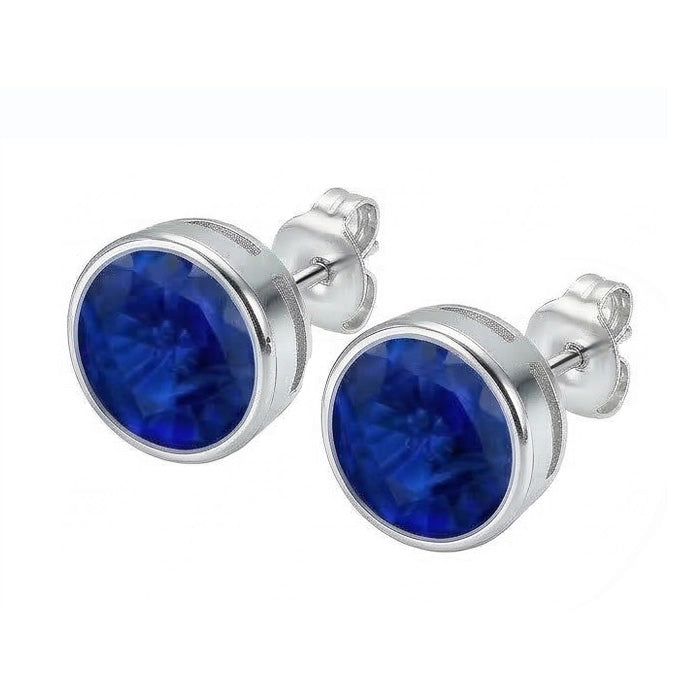 Orecchino a bottone in oro bianco con zaffiro a taglio rotondo blu grande da 9 ct