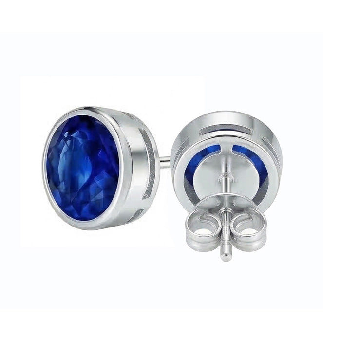 Orecchino a bottone in oro bianco con zaffiro a taglio rotondo blu grande da 9 ct