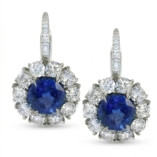 Orecchino a cerchio con diamante 5 carati blu dello Sri Lanka e zaffiro in oro bianco 14K