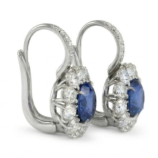 Orecchino a cerchio con diamante 5 carati blu dello Sri Lanka e zaffiro in oro bianco 14K