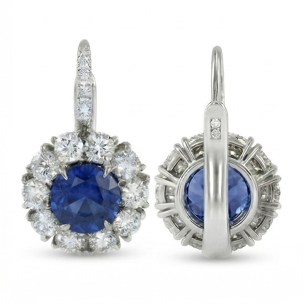 Orecchino a cerchio con diamante 5 carati blu dello Sri Lanka e zaffiro in oro bianco 14K