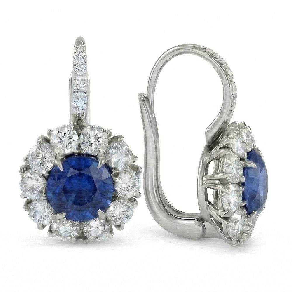 Orecchino a cerchio con diamante 5 carati blu dello Sri Lanka e zaffiro in oro bianco 14K