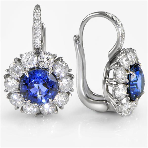 Orecchino a cerchio con diamante zaffiro blu Sri Lanka 5 carati oro bianco 14K - harrychadent.it