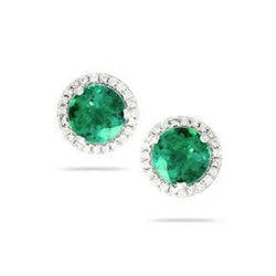 Orecchino a Forma di Naturale Verde Smeraldo Terra Estratta Rotondo Diamante Da Donna Oro Bianco 14K