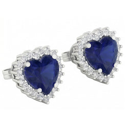 Orecchino con zaffiro blu 7 carati e diamanti tondi in oro bianco 14K