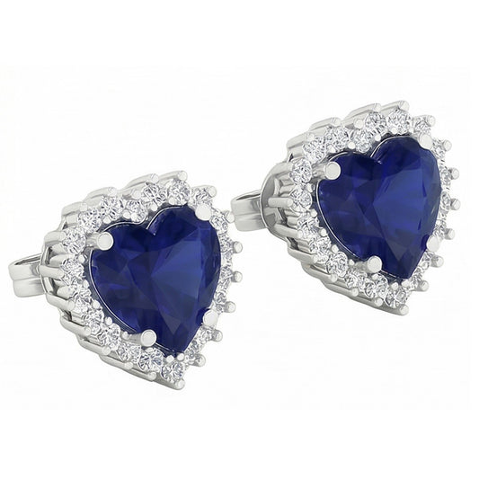 Orecchino con zaffiro blu 7 carati e diamanti tondi in oro bianco 14K