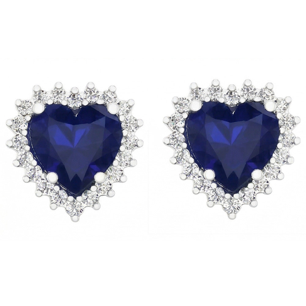 Orecchino con zaffiro blu 7 carati e diamanti tondi in oro bianco 14K