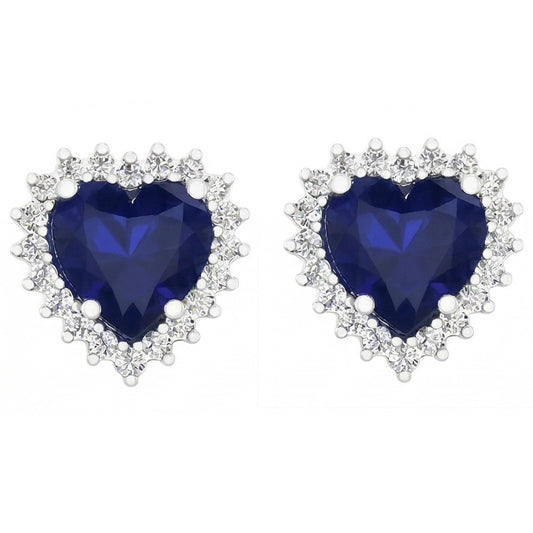 Orecchino con zaffiro blu 7 carati e diamanti tondi in oro bianco 14K