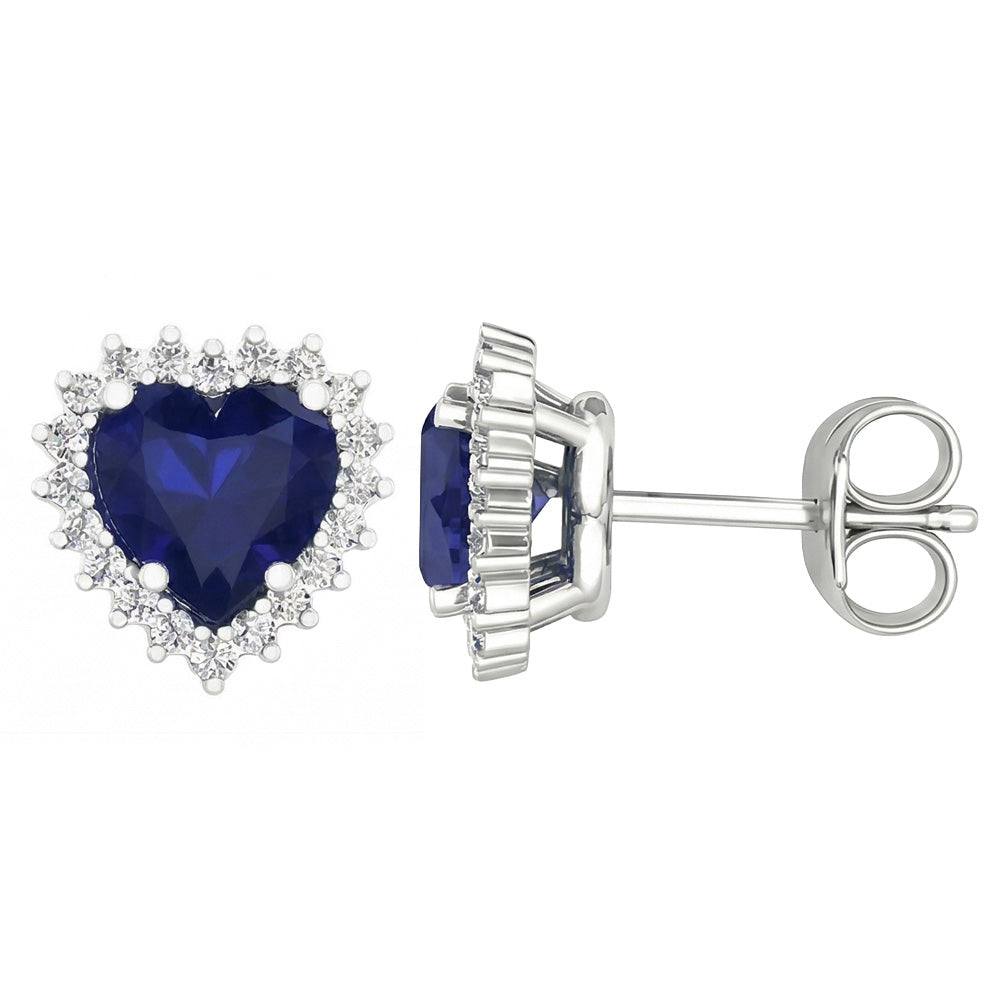 Orecchino con zaffiro blu 7 carati e diamanti tondi in oro bianco 14K