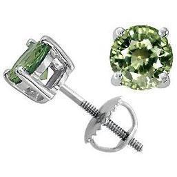 Orecchino da donna solitario con zaffiro verde rotondo in oro bianco 6 ct. - harrychadent.it