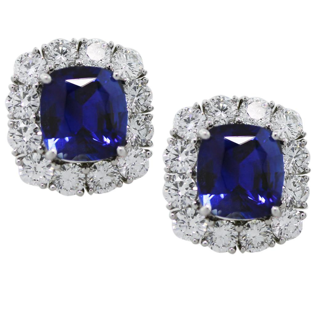 Orecchino di diamanti con zaffiro blu dello Sri Lanka taglio cuscino da 6,40 carati con oro bianco 14 carati - harrychadent.it