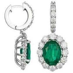 Orecchino pendente Verde smeraldo ovale 10.50 carati oro bianco 14K