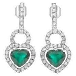 Orecchino pendente con Verde smeraldo a forma di cuore da 6,70 carati in oro bianco 14K
