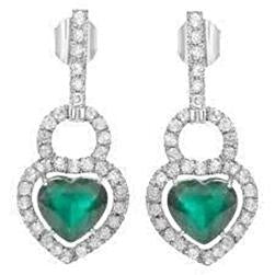 Orecchino pendente con Verde smeraldo a forma di cuore da 6,70 carati in oro bianco 14K
