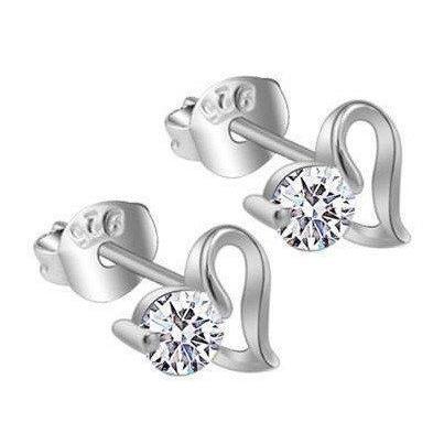 Orecchino A Bottone A Forma Di Cuore Con Genuino Diamante Taglio Rotondo 1,5 Ct 14K Oro Bianco