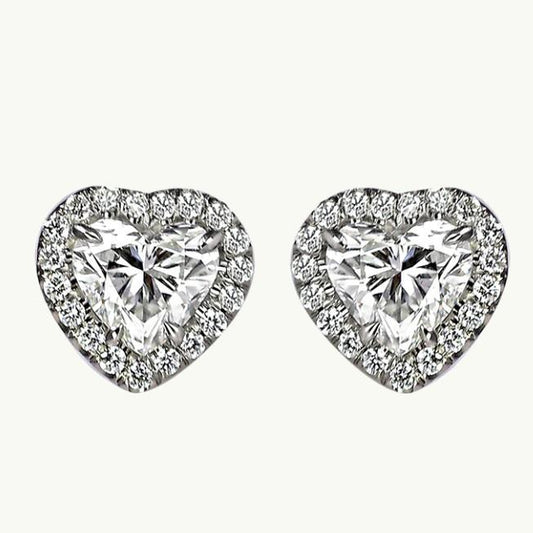 Orecchino A Bottone Con Cuore Scintillante E Naturale Diamanti Taglio Rotondo 2,38 Ct Halo