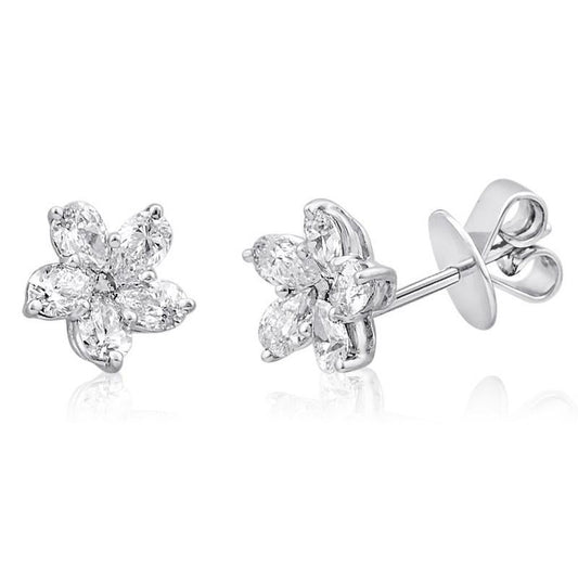 Orecchino A Bottone Con Genuino Diamante A Pera Da 1 Carato. Oro Bianco 14K Gioielli Da Donna