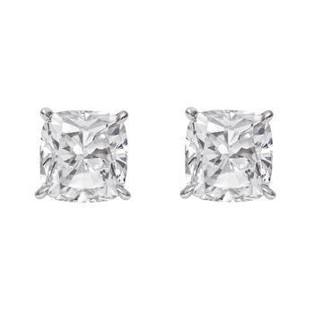 Orecchino A Bottone Con Genuino Diamante Da 3 Carati, Taglio A Cuscino, Oro Bianco 14K