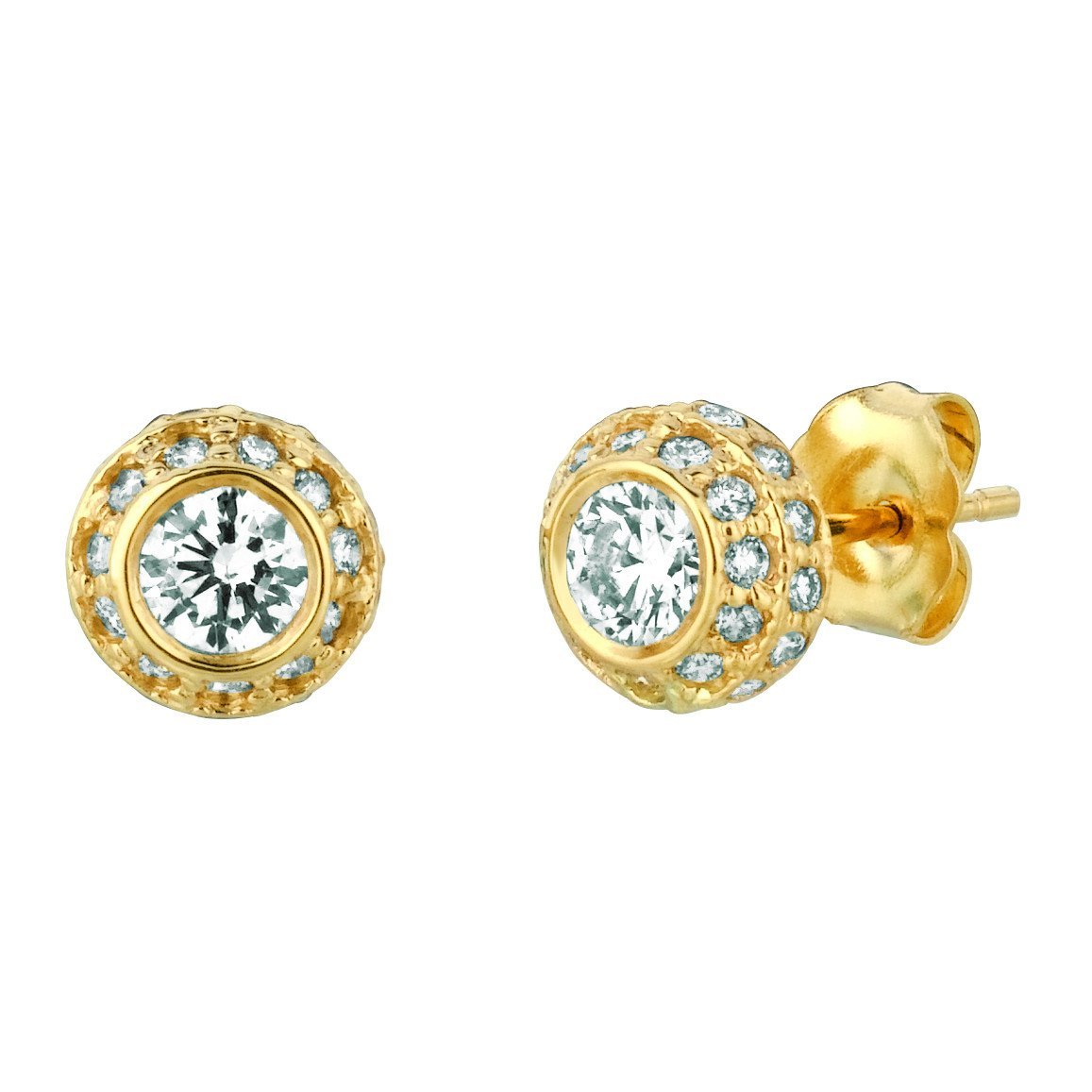 Orecchino A Bottone Con Naturale Diamante 1.90 Carati Giallo 14K