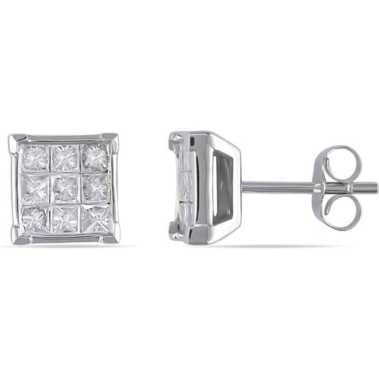 Orecchino A Bottone Con Naturale Diamante Taglio Princess Da 2,70 Ct