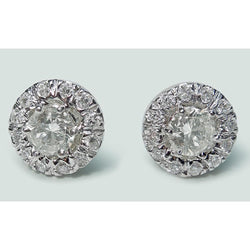 Orecchino A Bottone Con Naturale Diamante Taglio Rotondo Halo 3,20 Ct. Gioielli In Oro Bianco