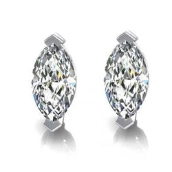 Orecchino A Bottone Con Vero Diamante 1 Carato In Oro Bianco Taglio Marquise 14K