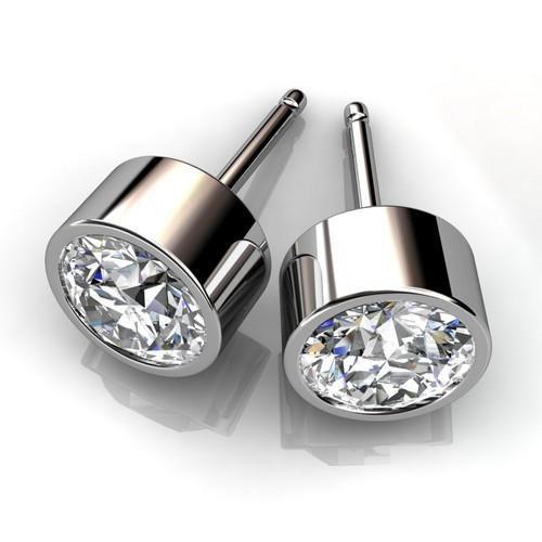 Orecchino A Bottone Con Vero Diamante Solitario Da 1,4 Ct Con Castone Rotondo In Oro Bianco 14K