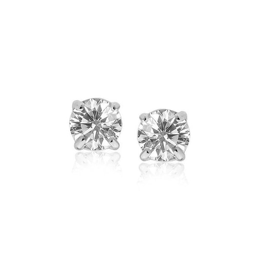 Orecchino A Bottone Con Vero Diamante Tondo Solitario Da 1,3 Ct In Oro Bianco 14K