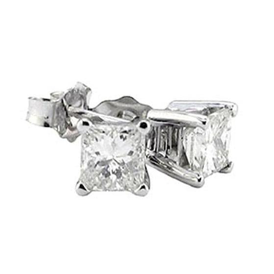 Orecchino A Bottone Da Donna Con Naturale Diamante Taglio Principessa 2.51 Ct. F Vs1 Oro