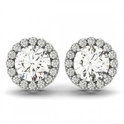 Orecchino A Bottone Da Donna Con Naturale Diamante Taglio Rotondo, Oro Bianco Massiccio 2,35 Ct