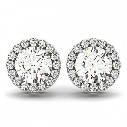 Orecchino A Bottone Da Donna Con Naturale Diamante Taglio Rotondo, Oro Bianco Massiccio 2,35 Ct