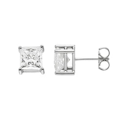 Orecchino A Bottone Da Donna Con Naturale Diamanti Taglio Principessa 2 Carati In Oro Bianco 14K